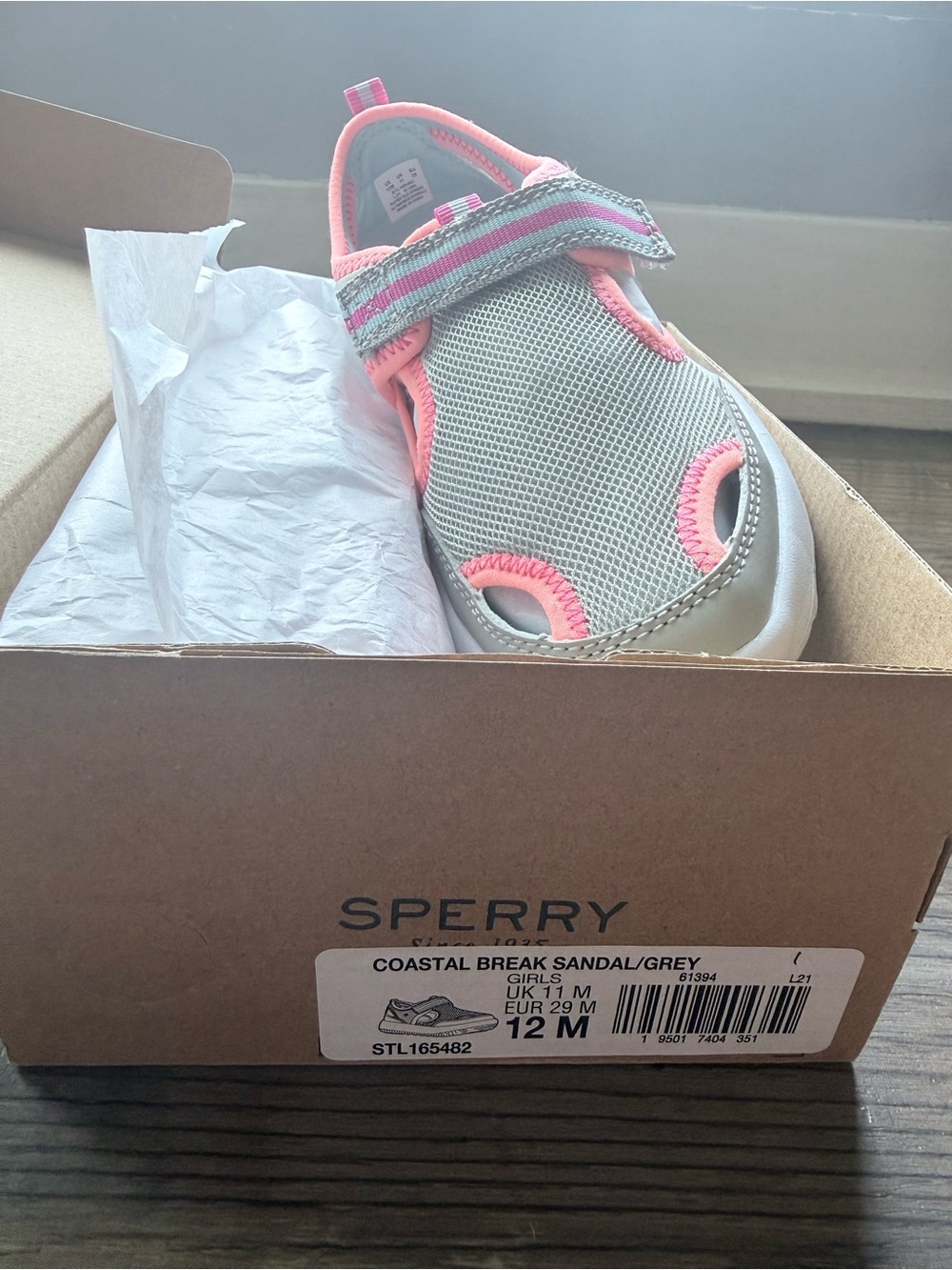 Sperry Kids Coastal Break Sandal in Grey and Pink